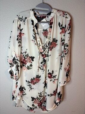 Justify Cream Blouse with Pink and Burgundy Floral Print